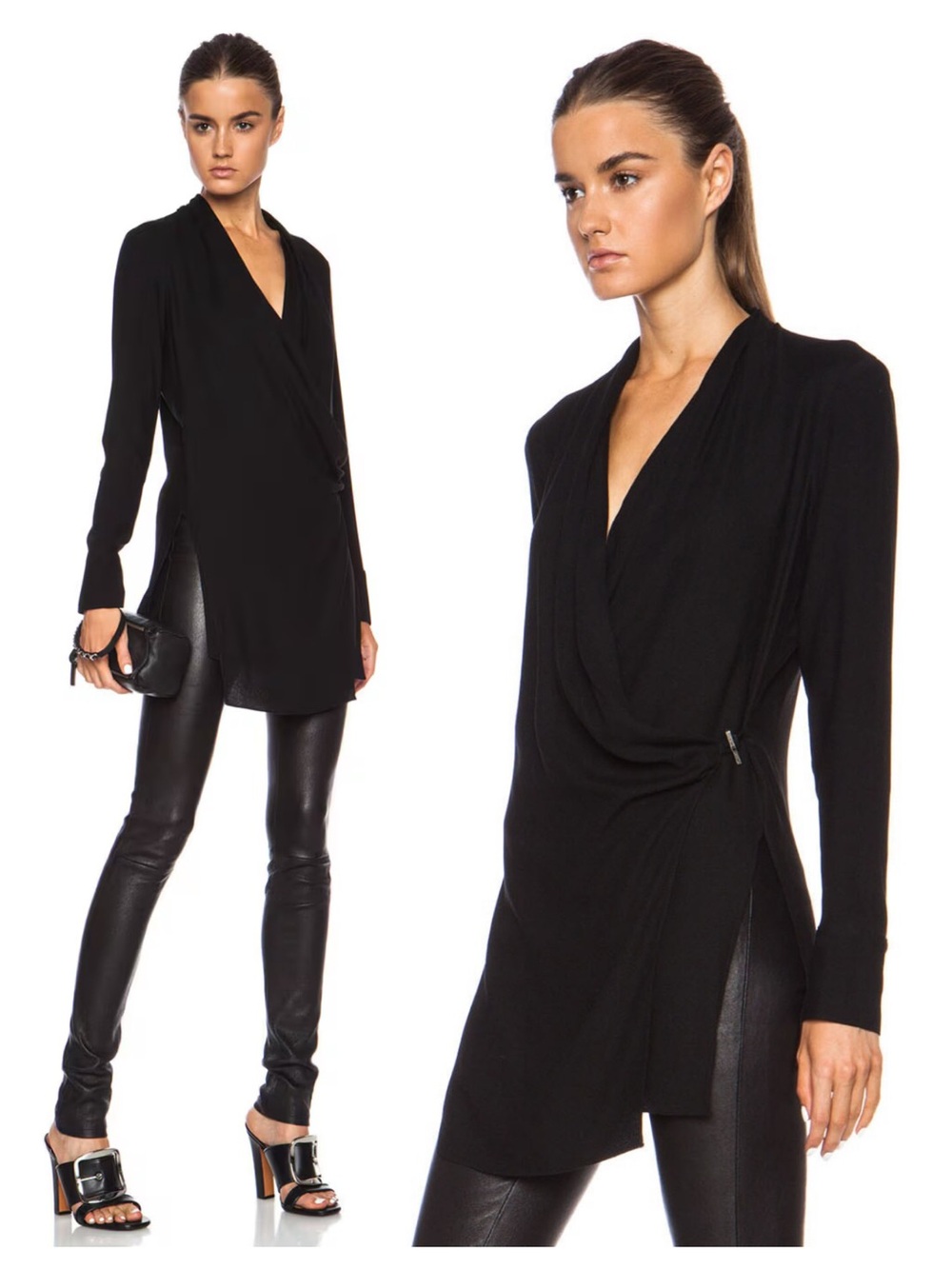 Helmut Lang Fold Over Draped Viscose Blend Top Black Size Medium NWT Blouse